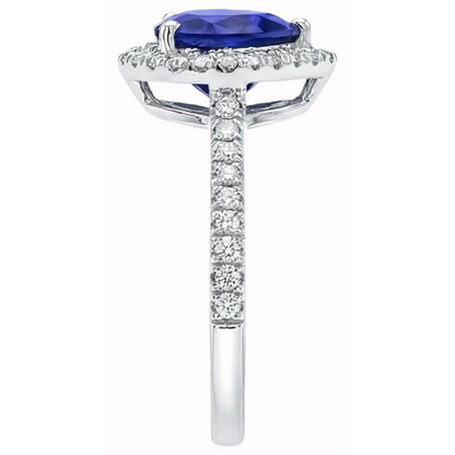 Heart Ceylon Sapphire Round Natural Earth Mined Diamonds Ring 4 Ct White Gold 14K