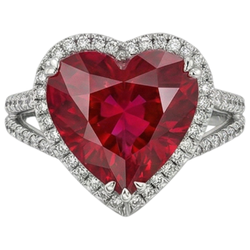 Heart Cut 7.75 Carats Red Ruby IGI CERTIFIED Diamond Ring White Gold 14K