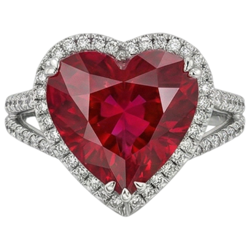 Heart Cut 7.75 Carats Red Ruby IGI CERTIFIED Diamond Ring White Gold 14K