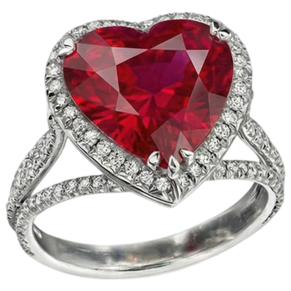 Heart Cut 7.75 Carats Red Ruby IGI CERTIFIED Diamond Ring White Gold 14K