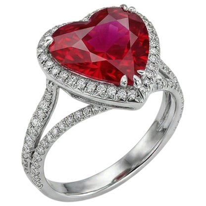 Heart Cut 7.75 Carats Red Ruby IGI CERTIFIED Diamond Ring White Gold 14K