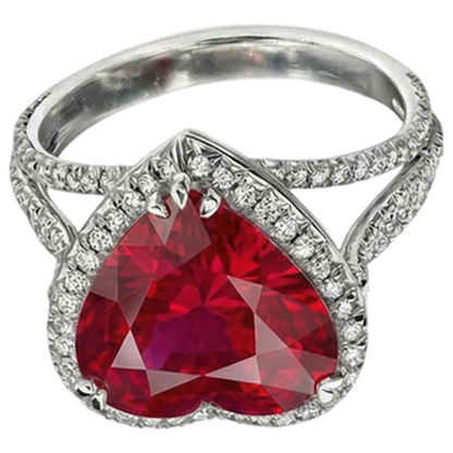 Heart Cut 7.75 Carats Red Ruby IGI CERTIFIED Diamond Ring White Gold 14K