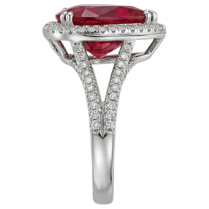 Heart Cut 7.75 Carats Red Ruby IGI CERTIFIED Diamond Ring White Gold 14K