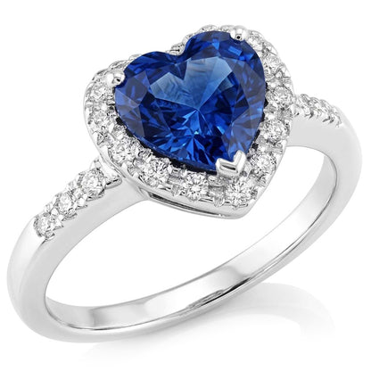 Heart Cut Ceylon Blue Sapphire Round Natural Earth Mined Diamond Ring Gold