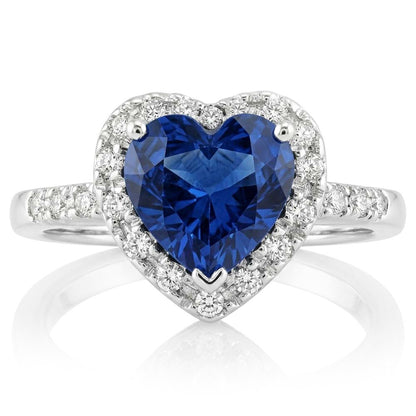 Heart Cut Ceylon Blue Sapphire Round Natural Earth Mined Diamond Ring Gold