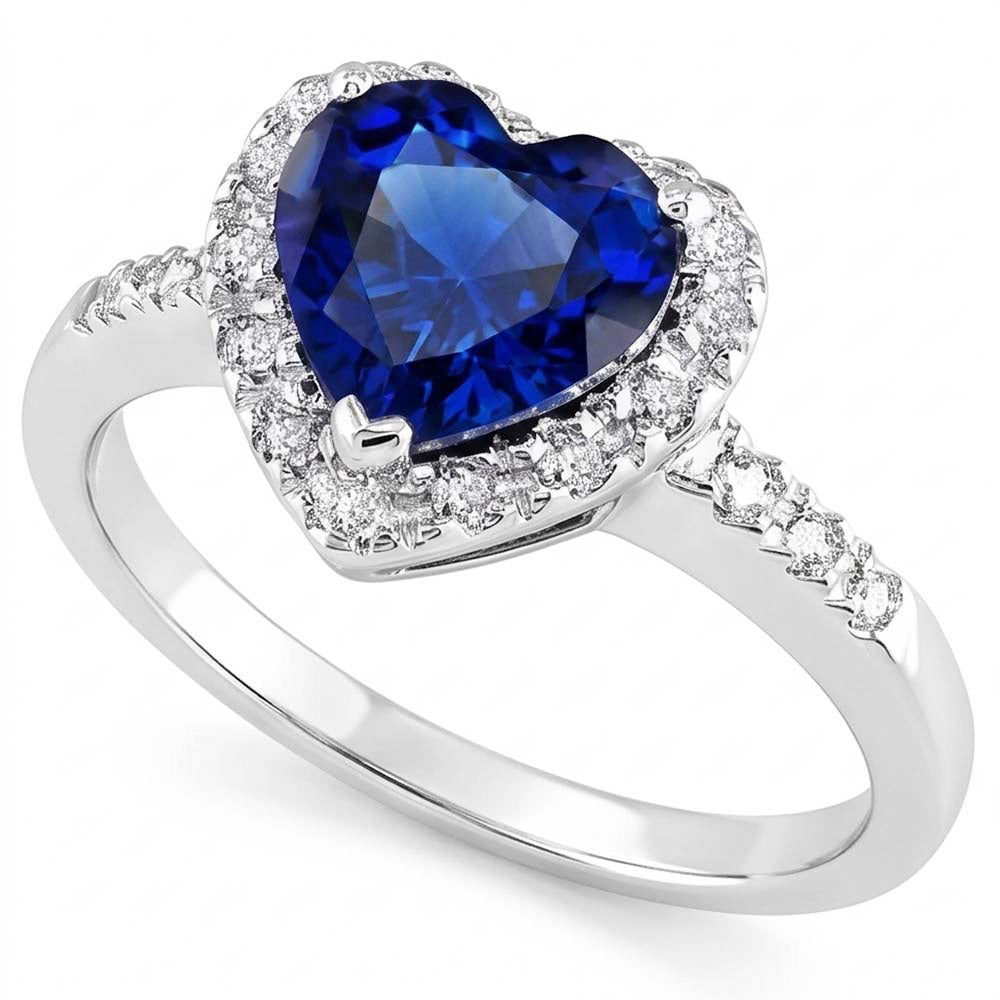 Heart Cut Ceylon Blue Sapphire Round Natural Earth Mined Diamond Ring Gold