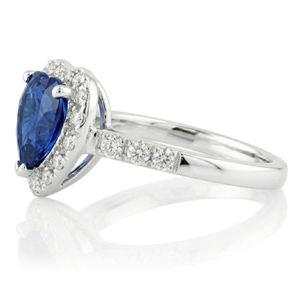 Heart Cut Ceylon Blue Sapphire Round Natural Earth Mined Diamond Ring Gold