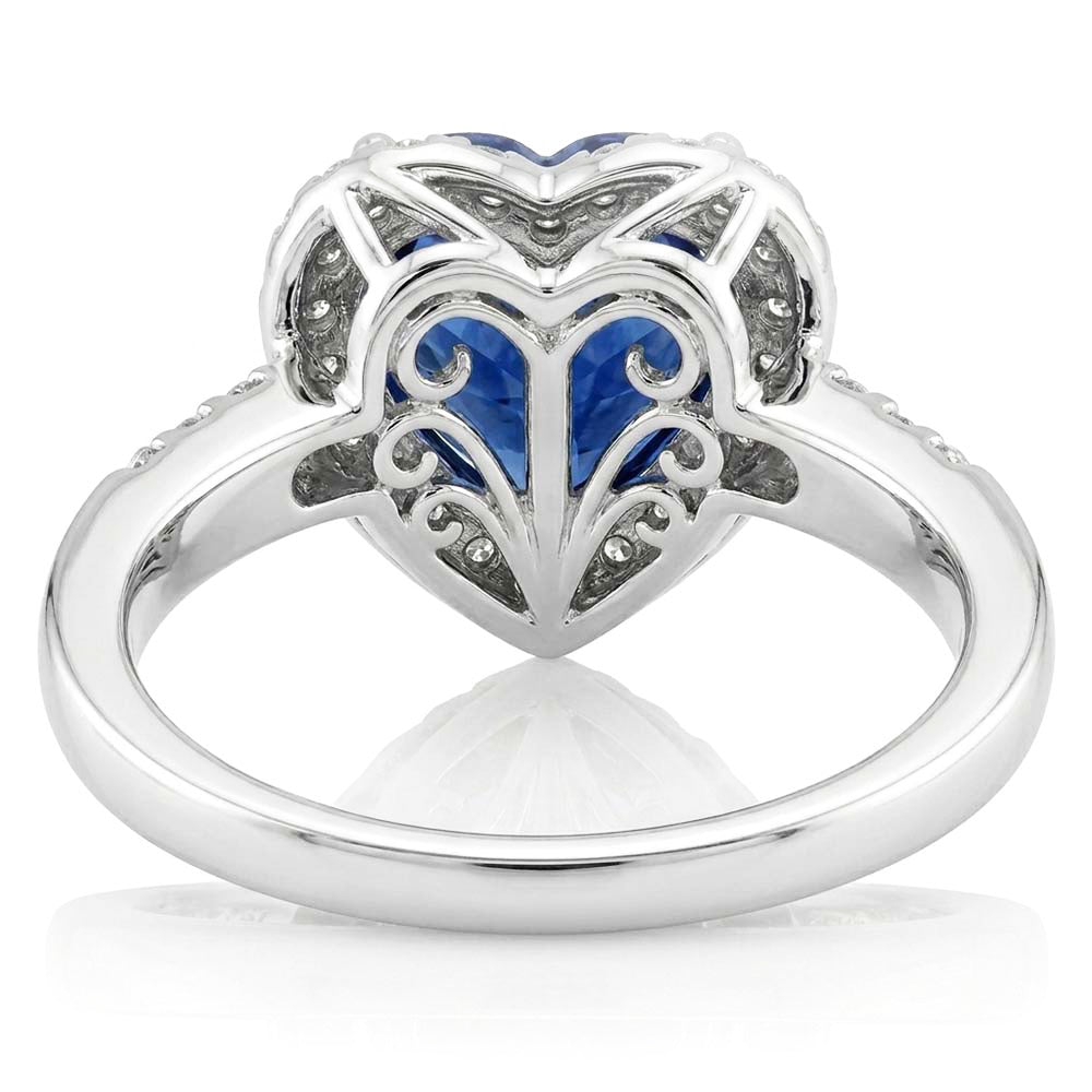 Heart Cut Ceylon Blue Sapphire Round Natural Earth Mined Diamond Ring Gold
