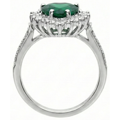 Heart Cut Green Emerald GIA And Natural Earth Mined Diamond Engagement Ring 6 Carats White Gold 14K