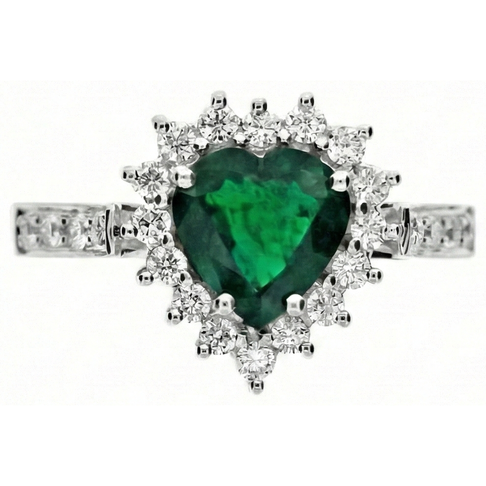 Heart Cut Green Emerald GIA And Natural Earth Mined Diamond Engagement Ring 6 Carats White Gold 14K