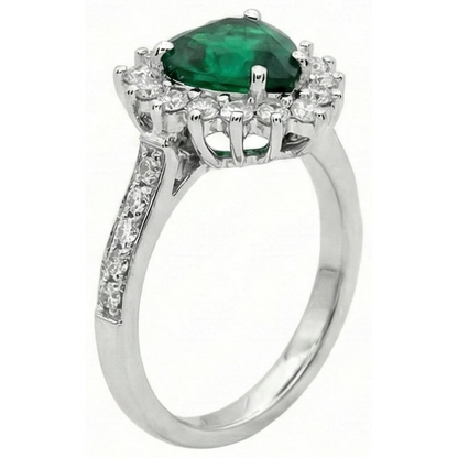 Heart Cut Green Emerald GIA And Natural Earth Mined Diamond Engagement Ring 6 Carats White Gold 14K