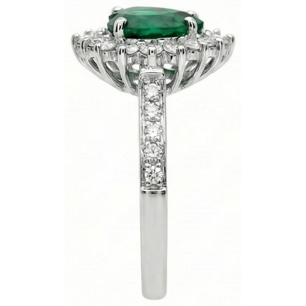 Heart Cut Green Emerald GIA And Natural Earth Mined Diamond Engagement Ring 6 Carats White Gold 14K