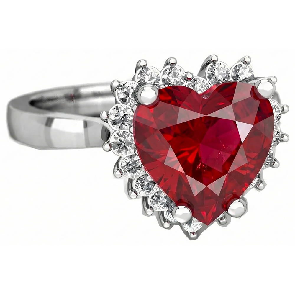 Heart Cut Red Ruby IGI CERTIFIED And Diamond Ring 7.50 Carats Jewelry 14K White Gold