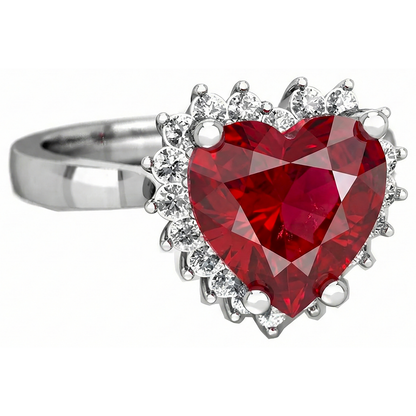 Heart Cut Red Ruby IGI CERTIFIED And Diamond Ring 7.50 Carats Jewelry 14K White Gold