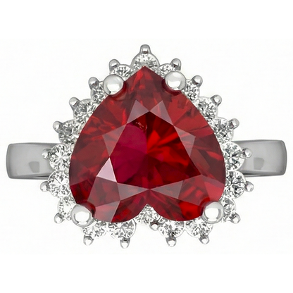 Heart Cut Red Ruby IGI CERTIFIED And Diamond Ring 7.50 Carats Jewelry 14K White Gold