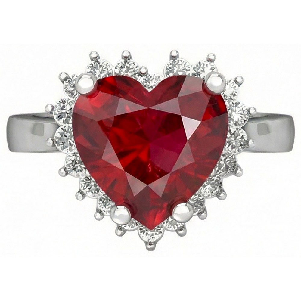 Heart Cut Red Ruby IGI CERTIFIED And Diamond Ring 7.50 Carats Jewelry 14K White Gold