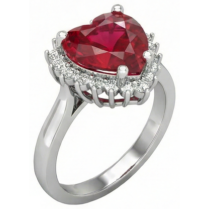 Heart Cut Red Ruby IGI CERTIFIED And Diamond Ring 7.50 Carats Jewelry 14K White Gold