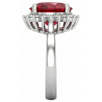 Heart Cut Red Ruby IGI CERTIFIED And Diamond Ring 7.50 Carats Jewelry 14K White Gold