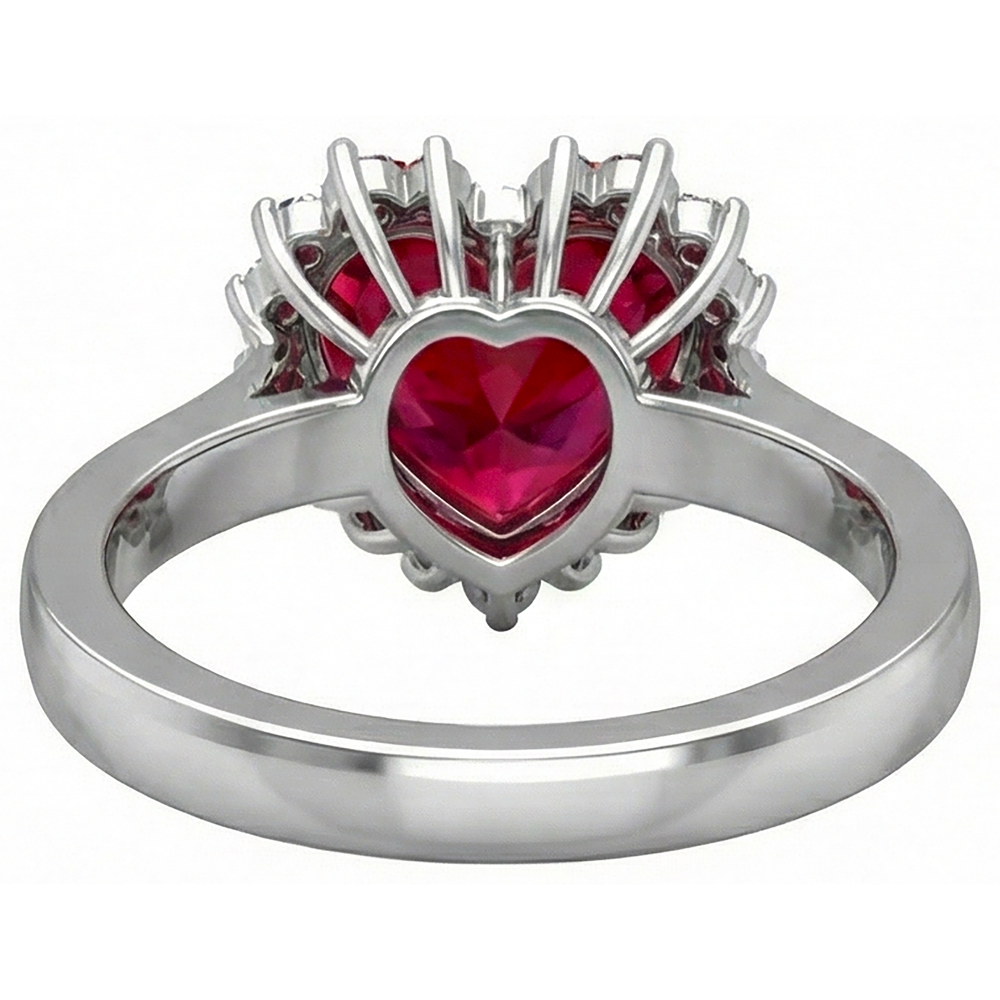 Heart Cut Red Ruby IGI CERTIFIED And Diamond Ring 7.50 Carats Jewelry 14K White Gold