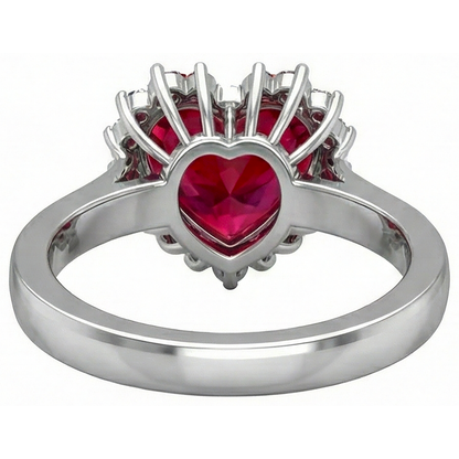 Heart Cut Red Ruby IGI CERTIFIED And Diamond Ring 7.50 Carats Jewelry 14K White Gold