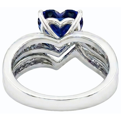 Heart Cut Sapphire Wedding Ring Set & Channel Set Natural Earth Mined Diamonds 3.50 Carats