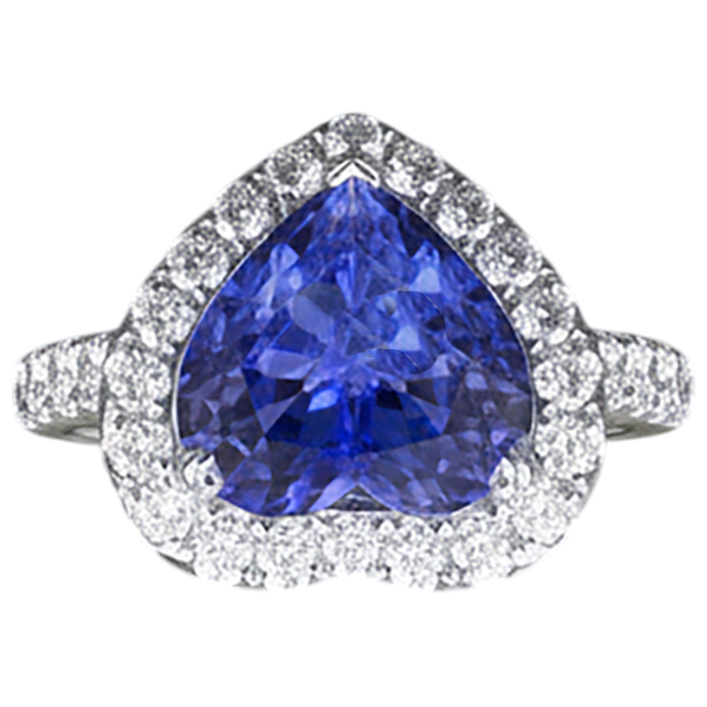 Heart Cut Tanzanite And Round Natural Earth Mined Diamond Ring 2.10 Ct 14K Gold