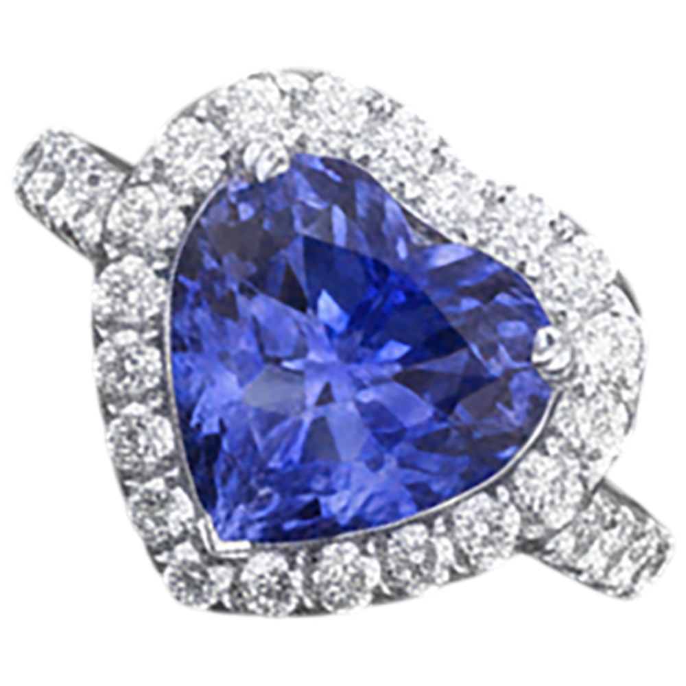 Heart Cut Tanzanite And Round Natural Earth Mined Diamond Ring 2.10 Ct 14K Gold