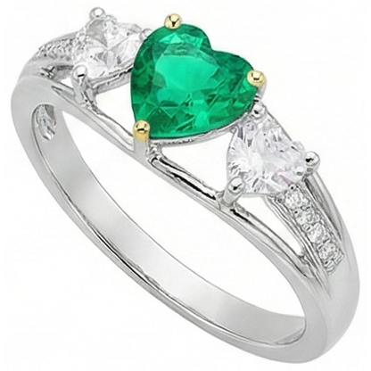 Natural Real ( Not Lab Grown ) Heart Diamond Green Emerald GIA Ring Ladies Jewelry