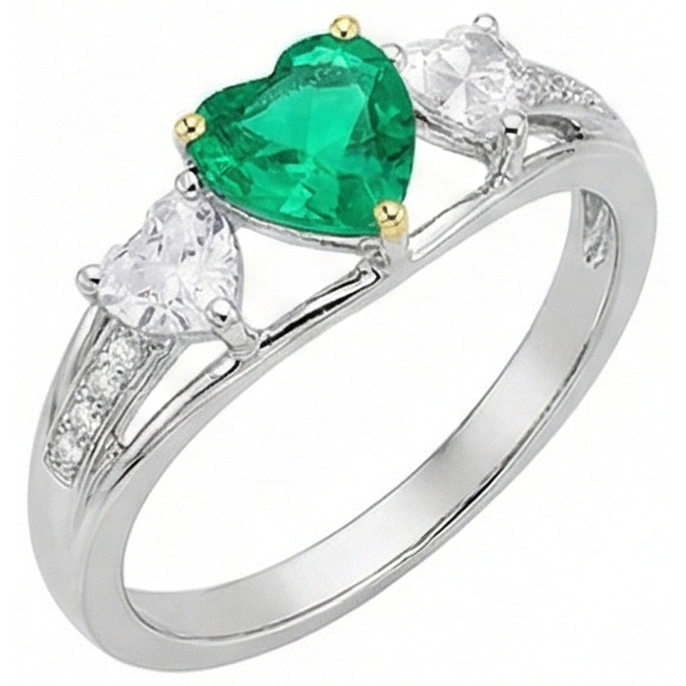 Natural Real ( Not Lab Grown ) Heart Diamond Green Emerald GIA Ring Ladies Jewelry