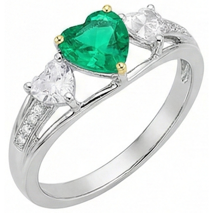 Natural Real ( Not Lab Grown ) Heart Diamond Green Emerald GIA Ring Ladies Jewelry