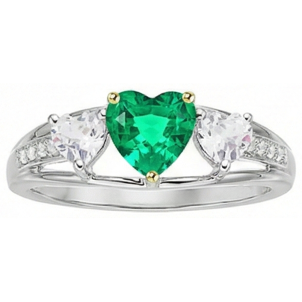 Natural Real ( Not Lab Grown ) Heart Diamond Green Emerald GIA Ring Ladies Jewelry