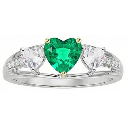 Natural Real ( Not Lab Grown ) Heart Diamond Green Emerald GIA Ring Ladies Jewelry