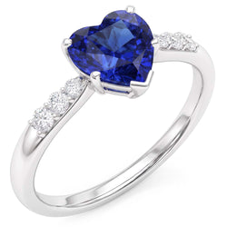 Heart Gemstone Blue Sapphire Natural Earth Mined Diamond Ring 2 Carats Gold 14K Jewelry