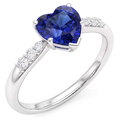 Heart Gemstone Blue Sapphire Natural Earth Mined Diamond Ring 2 Carats Gold 14K Jewelry