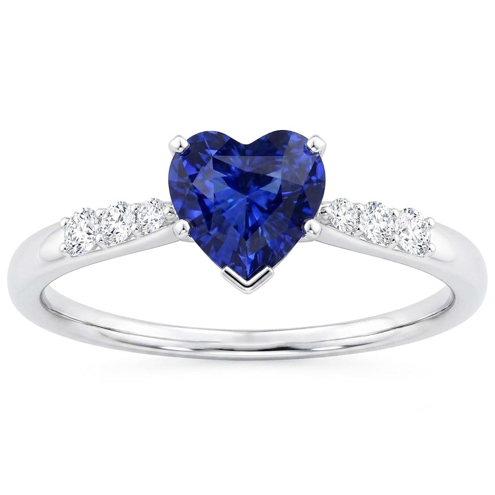 Heart Gemstone Blue Sapphire Natural Earth Mined Diamond Ring 2 Carats Gold 14K Jewelry