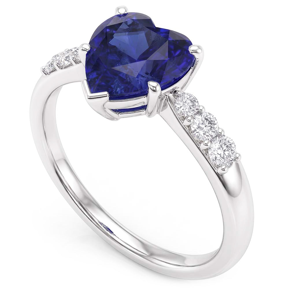 Heart Gemstone Blue Sapphire Natural Earth Mined Diamond Ring 2 Carats Gold 14K Jewelry