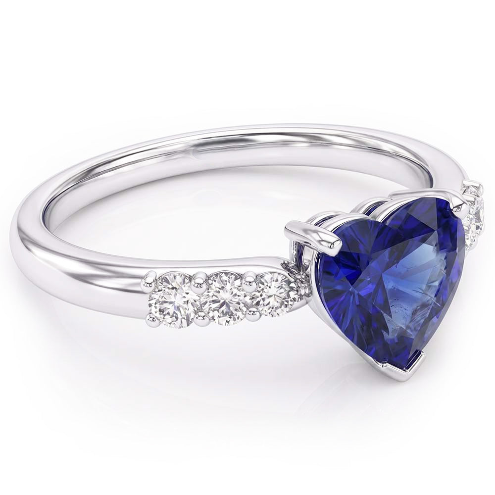 Heart Gemstone Blue Sapphire Natural Earth Mined Diamond Ring 2 Carats Gold 14K Jewelry