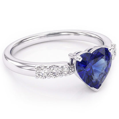 Heart Gemstone Blue Sapphire Natural Earth Mined Diamond Ring 2 Carats Gold 14K Jewelry