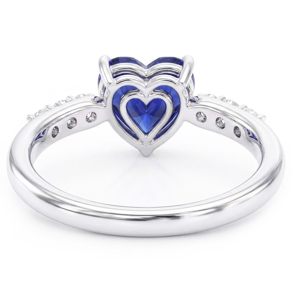 Heart Gemstone Blue Sapphire Natural Earth Mined Diamond Ring 2 Carats Gold 14K Jewelry