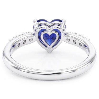 Heart Gemstone Blue Sapphire Natural Earth Mined Diamond Ring 2 Carats Gold 14K Jewelry