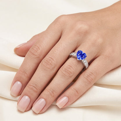 Heart Gemstone Ceylon Sapphire Ring & Accent Natural Earth Mined Diamonds 3.50 Carats