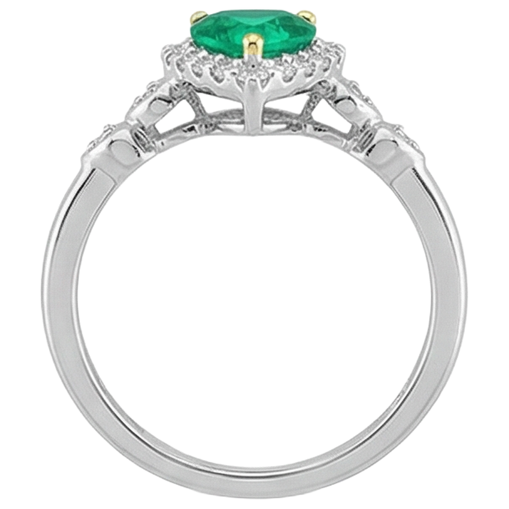 natural round emerald 1ct ring on white background