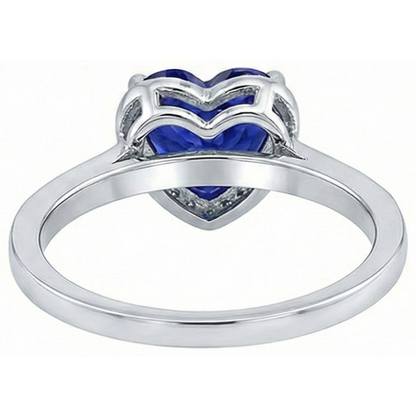 Heart Halo Blue Sapphire Ring Prong Set Natural Earth Mined Diamonds 4 Carats White Gold