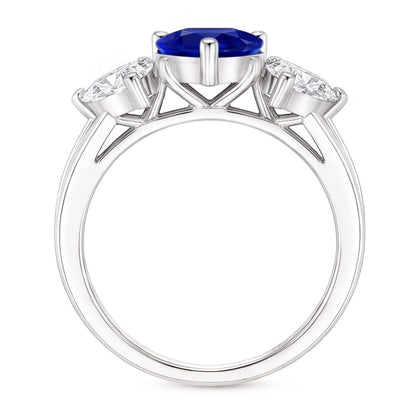 Heart Natural Earth Mined Diamond 3 Stone Blue Sapphire Ring With Accents 3.50 Carats