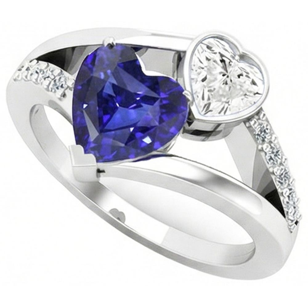Heart Natural Earth Mined Diamond Bezel Set Blue Sapphire Ring Split Shank 3.25 Carats