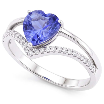 Heart Natural Earth Mined Diamond Jewelry Light Blue Sapphire Ring 2 Carats Gold 14K