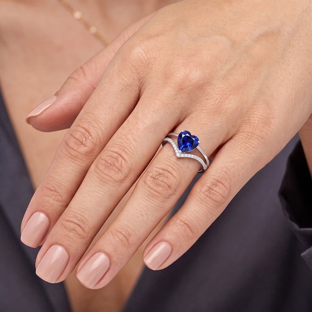 Heart Natural Earth Mined Diamond Jewelry Light Blue Sapphire Ring 2 Carats Gold 14K