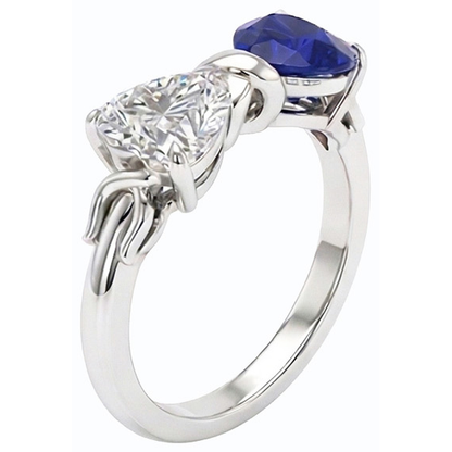 Heart Natural Earth Mined Diamond & Blue Sapphire Gemstone Ring 3 Carat Gold Twisted Shank