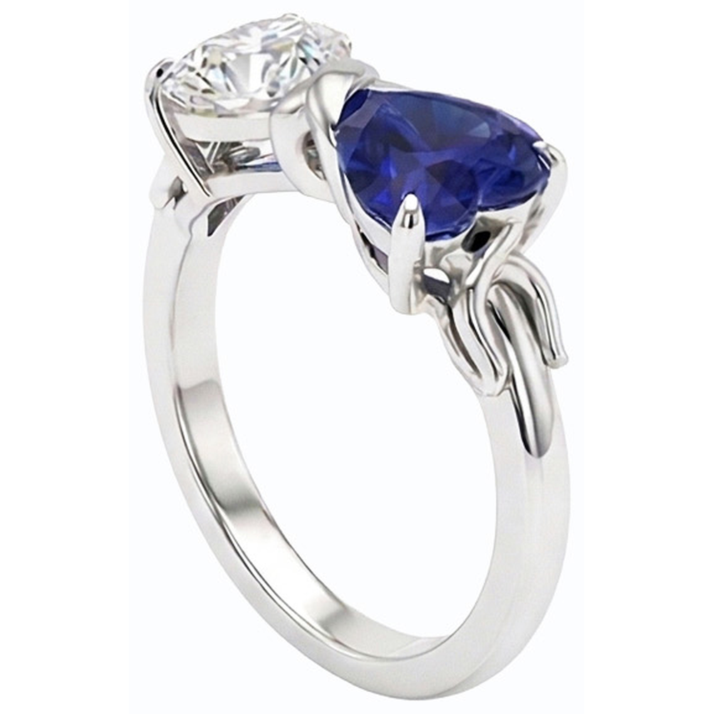 Heart Natural Earth Mined Diamond & Blue Sapphire Gemstone Ring 3 Carat Gold Twisted Shank
