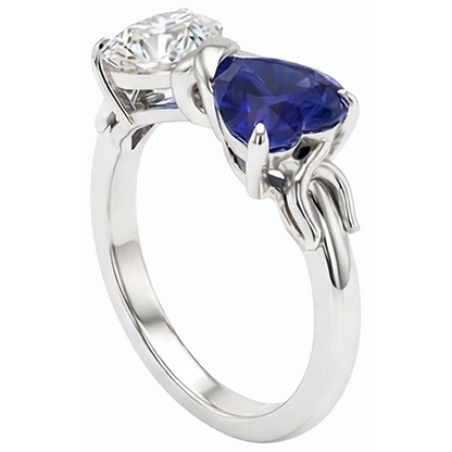 Heart Natural Earth Mined Diamond & Blue Sapphire Gemstone Ring 3 Carat Gold Twisted Shank
